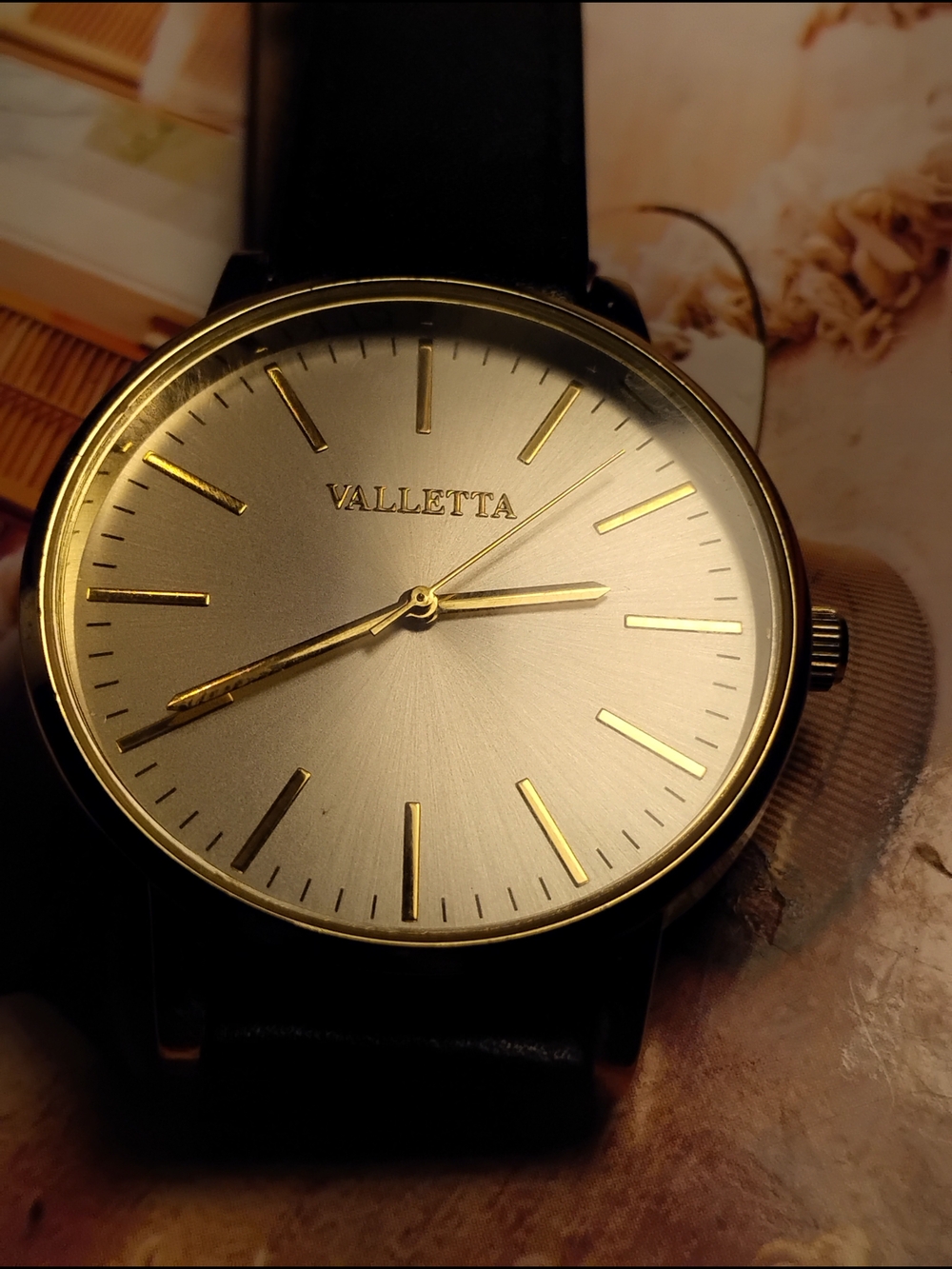 Women's Gold Dial Black Leather Watch